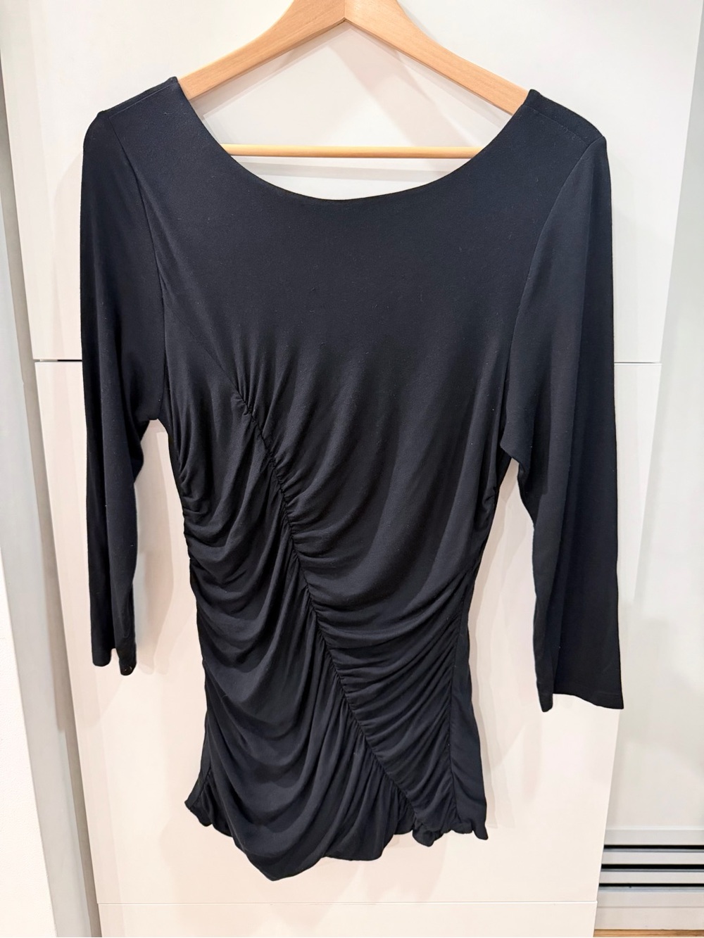 Kenneth Cole New York Black Ruched Stretch Tunic Top Size M